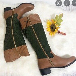 Women's Nautica Green /Tan Quilted Boots (Size 8.5)